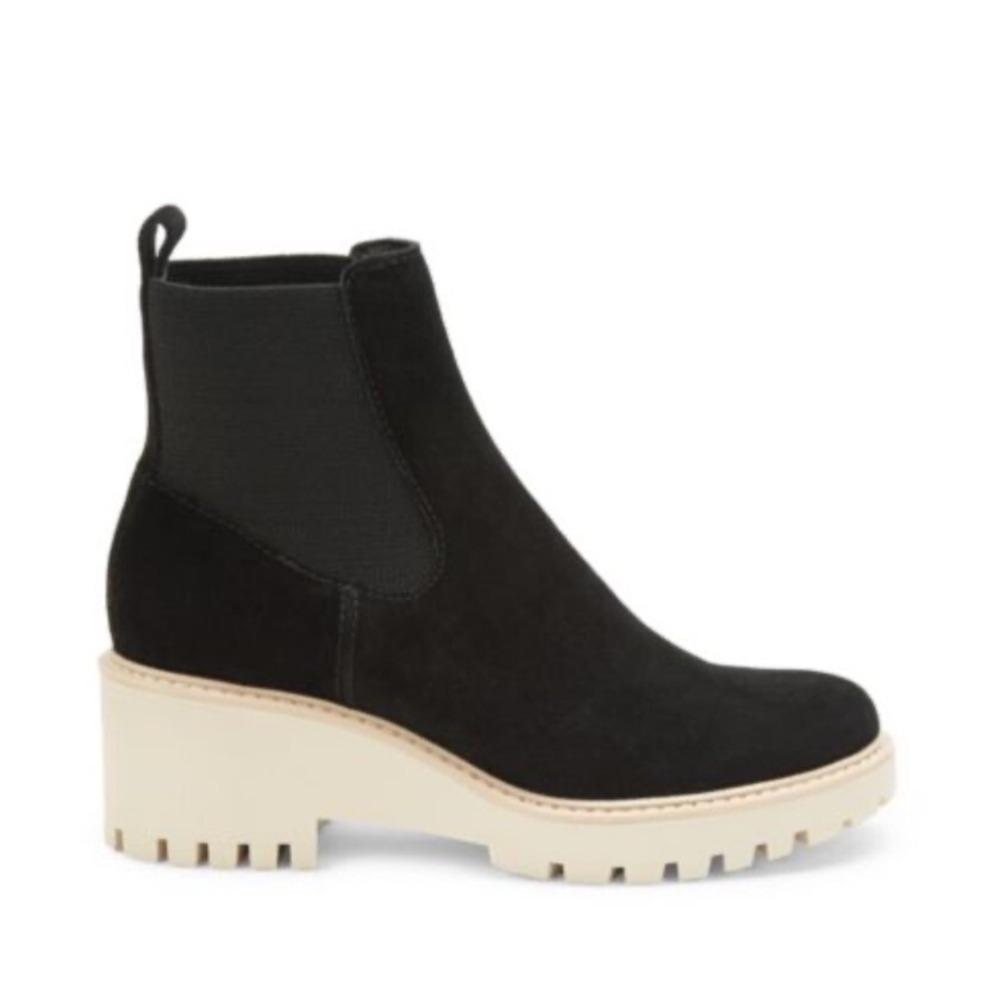 Dolce Vita Womens Haddie Chelsea Boots Black Leather Lug Sole Ankle Slip On 9M